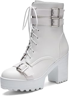 FOREADA - Womens Chunky Heel Gothic Boots Black Platform Combat Booties Punk Rivets Gothic Zipper