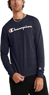Champion Men's Classic Long Sleeve T-Shirt, Standard Fit, Script Logo, Available in Regular and Big & Tall, Navy - Classic Script Logo, XX-Large Big