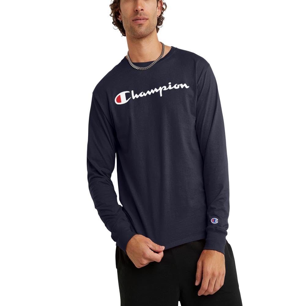 Champion Men's Classic Long Sleeve T-Shirt, Standard Fit, Script Logo, Available