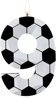 Number 9 Candles 9th Birthday Candles Soccer Happy Birthday Candle Premium Wax & 3D Diamond Design Soccer Themed Cake Topper Decorations for Men Boy Birthday Party Anniversary Celebration Supplie