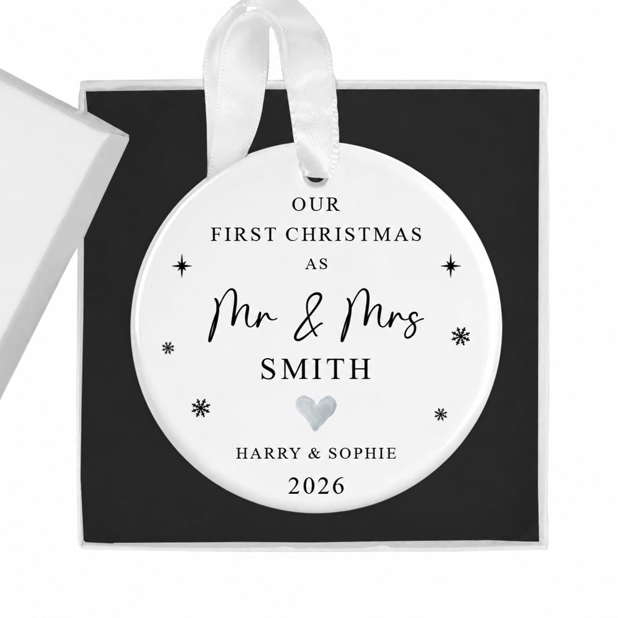 Personalised First Christmas as Mr and Mrs Bauble with Gift Box, Custom 1st Chri
