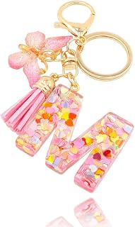 Fashion Initial Letter Keychain Tassel Cute Butterfly Pink Alphabet Pendant Keychain for Bags Bags Women