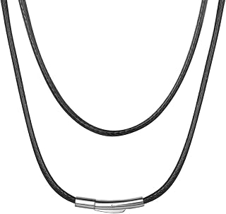 ChainsHouse Leather Necklace Braided Rope Chain with Stainless Steel Clasp 2/3mm -16 18 20 22 24 26 28 30 inch Waterproof Black Brown Cord Chain for Men Women