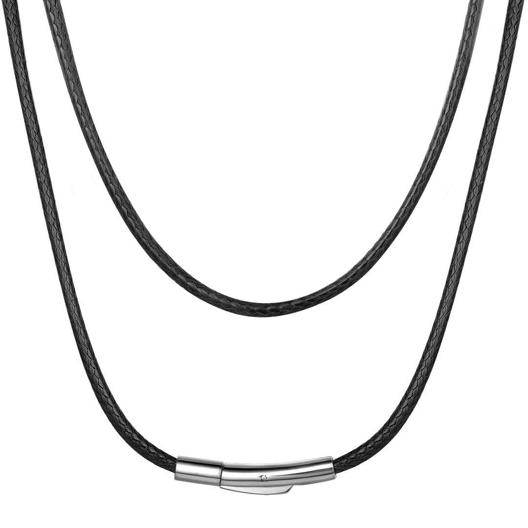 ChainsHouse Leather Necklace Braided Rope Chain with Stainless Steel Clasp 2/3mm