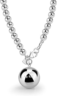 Dankadi Italy Fashion Women 925 Sterling Silver Bead Necklace Bell and Heart Pendant 4MM 6MM Round Prayer Beads Link Chain 18 "20" 22 "24" 26 "28" 30" 32" 34" Jewelry Gift