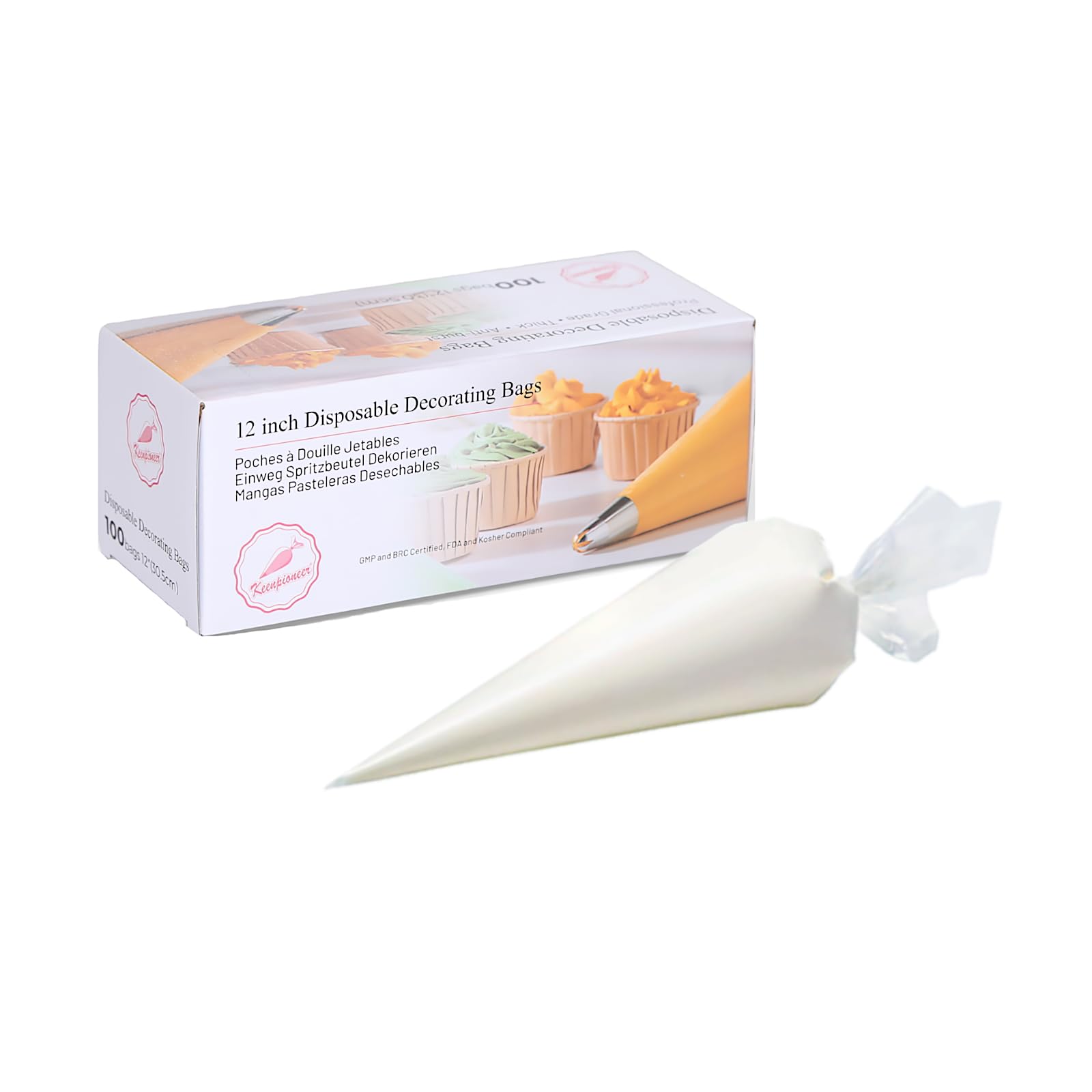 Keenpioneer Disposable Piping Bags Cake Decorating Bags 12inch 100 Count | Thick