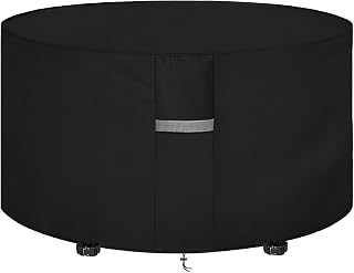 Dokon Garden Furniture Cover Waterproof Round, Outdoor Patio Table Covers | Heavy Duty Oxford, Waterproof Nano Coating, Windproof Straps & Drawstring, Hidden Vents, Anti-UV, Round 230x100cm, Black