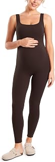 MOMANDA Maternity Jumpsuit Leggings 25" | Natrelax Collection, Square Neck Pregnancy Bodysuit, Workout Romper, Non padded, Seamless, Sleeveless, 25" inseam