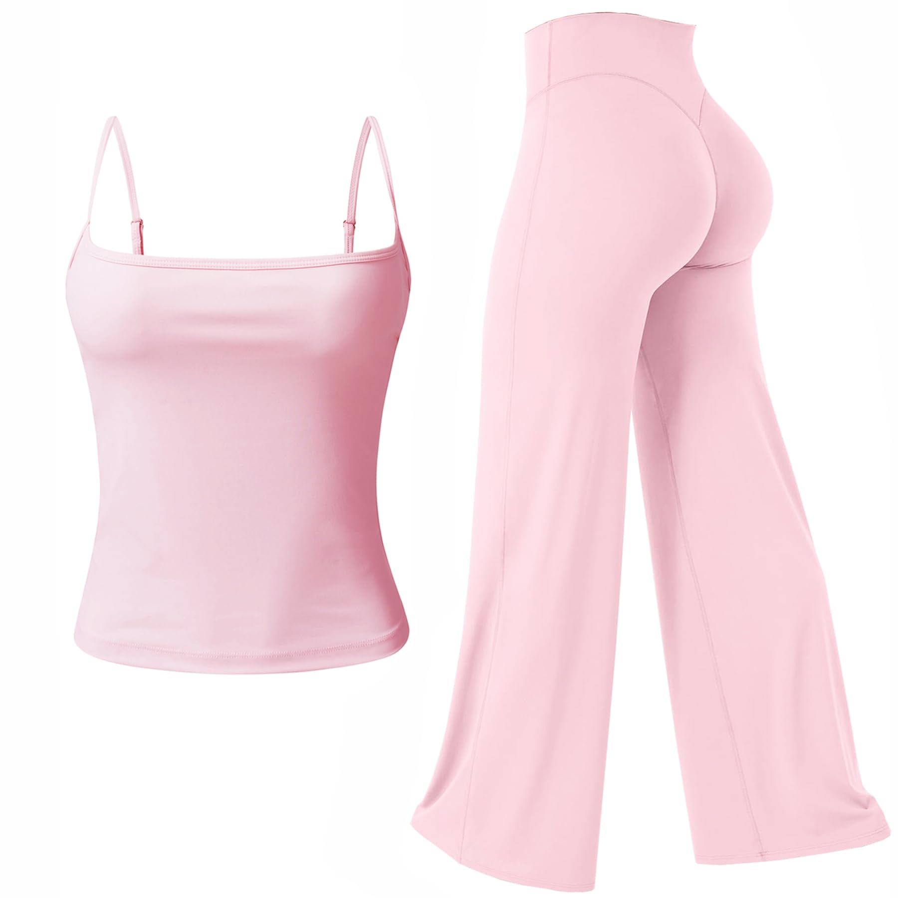 Workout Set for Women Spaghetti Straps Tank Tops Straight Leggings Pants Set Gym