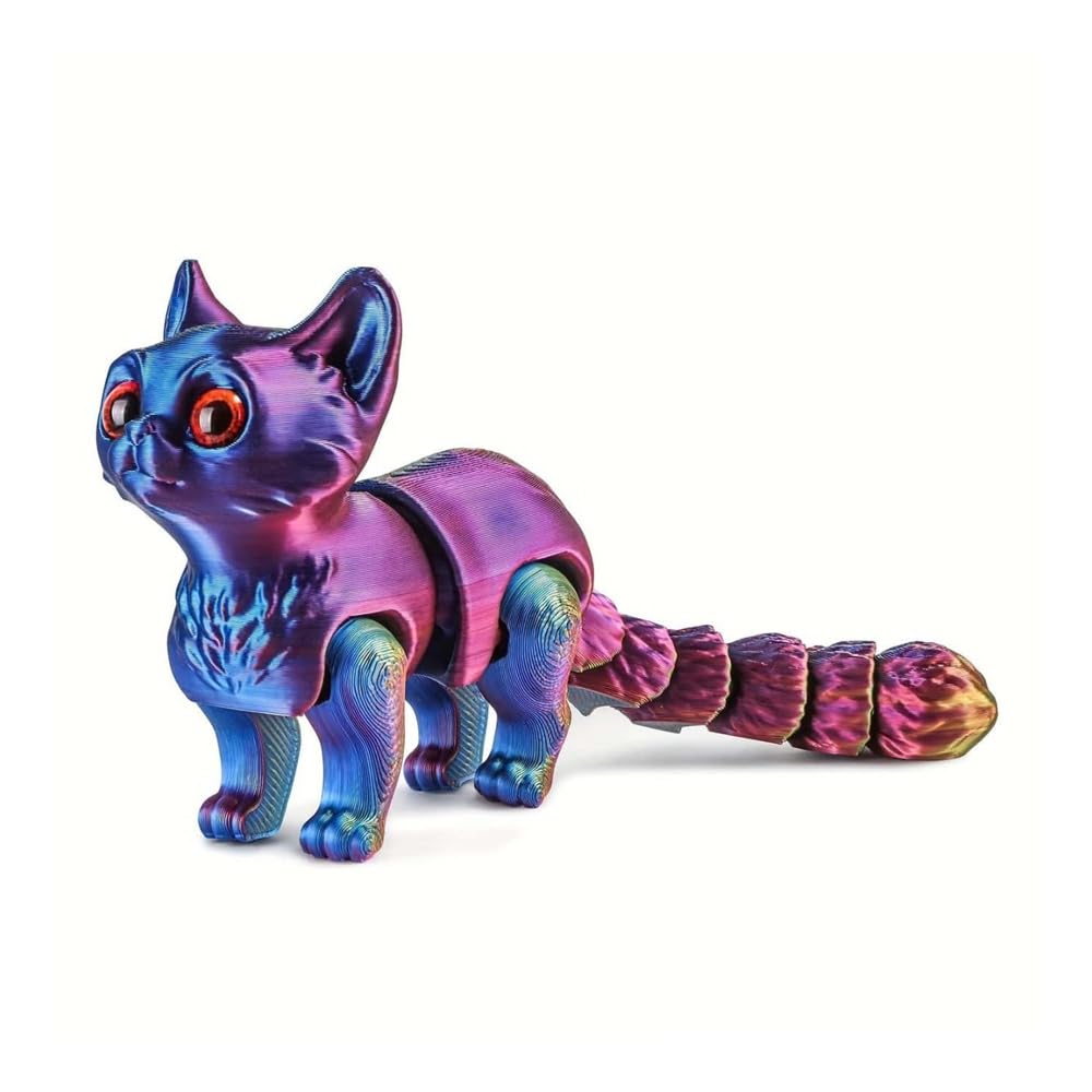 6.3 Inch 3D Printed Red Blue Gradient Cat Collectible Figurine for Home Office E