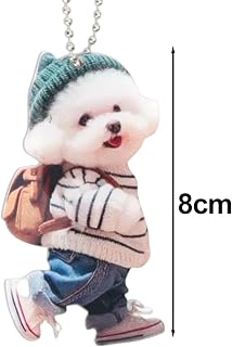 1PC 2D Acrylic Teddy Dog Car Keychain Hanging Pendant Creative Dog Women Backpack Decoration Car Interior Accessories