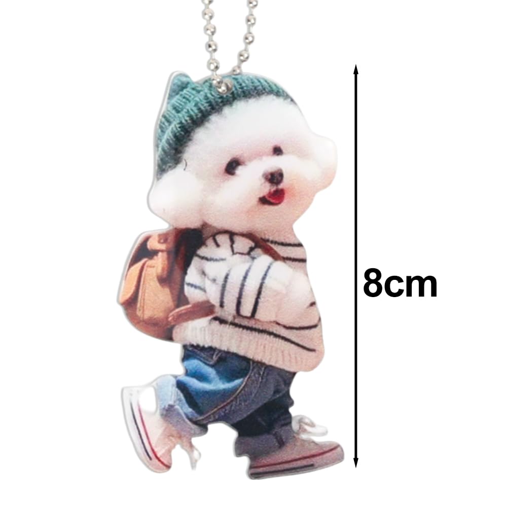1PC 2D Acrylic Teddy Dog Car Keychain Hanging Pendant Creative Dog Women Backpac