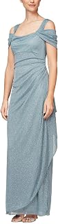 Alex Evenings Long Glitter Mesh Cold Shoulder Dress