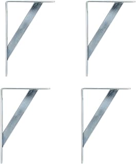 Amig - Pack of 4 Silver Shelf Brackets | Shelf Bracket 200 x 125 mm | Heavy Duty Steel - Up to 320 kg