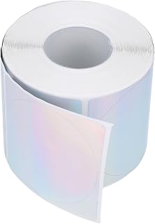 Generic 400 Sheets 1 Roll Holographic Labels 2" Round Printer Stickers Self Adhesive Thermal Paper Colorful Metal Surface for Craft Decoration Wedd