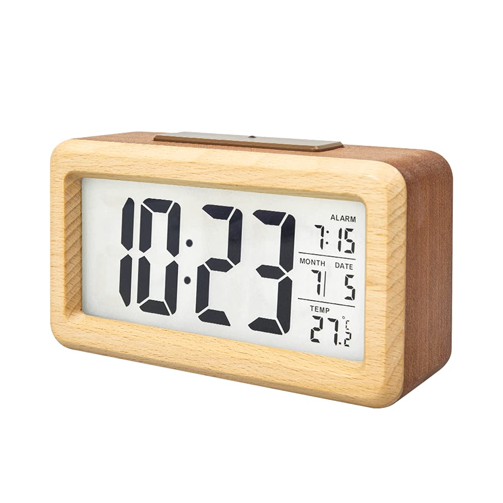 everwood Wooden Digital Battery Operated Alarm Clocks for Bedrooms