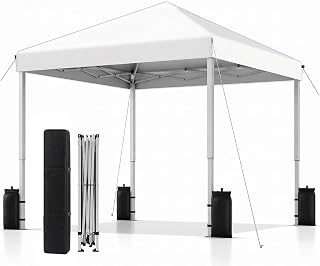SANWAY 10x10 Pop Up Canopy Tent, One Push One Person Setup, Silver White | Waterproof, Instant Portable for Outdoor Events, Parties & Camping with 8 Stakes, 4 Sand bags and Carry Bag,Silver-Coated Top
