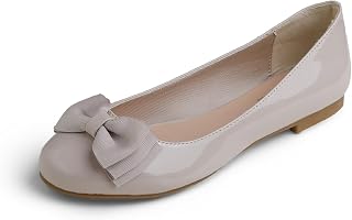 Feversole Women's Patent Round Toe Cute Bow Trim Ballet Flats, Ballerine Punta Tonda Decorate con Un Grazioso Fiocco da Donna