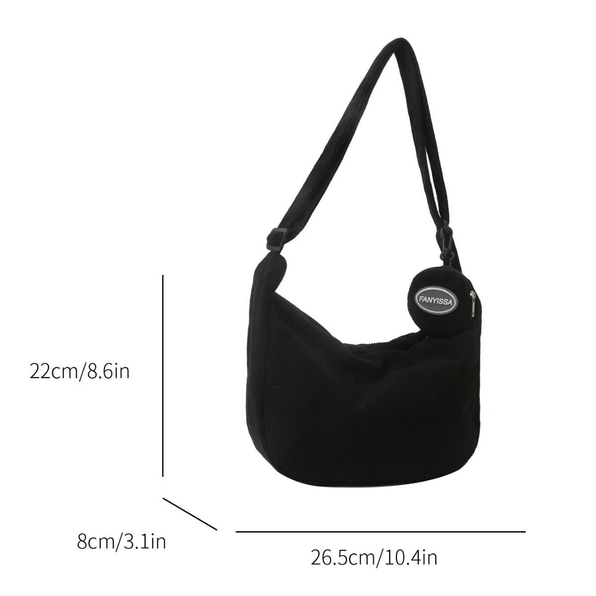 Corduroy Crossbody Bag for Women with Side Zipper Pocket, Casual Crossbody Bag f