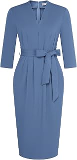 GRACE KARIN Women's 3/4 Sleeve Work Dress with Pockets Bodycon Belted Dress