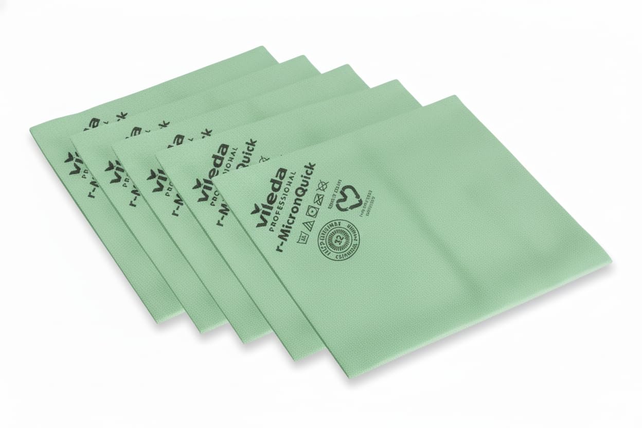 Vileda Professional, R-MicronQuick Recycled Microfibre Cloth, Green, 5 Pieces