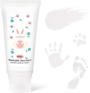 Noosuna Baby Hand and Footprint Paint with Sponge Head, 1.69 fl oz, White | Baby Safe Paint, Non-Toxic and Washable, Newborn Memento, New Mom Gifts, My First Halloween