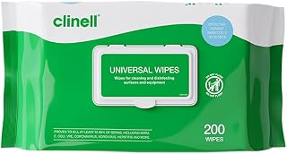 Clinell Universal Cleaning and Disinfectant Wipes for Surfaces - Pack of 200 Regular Wipes - Multi-Purpose, Kills 99.99% of Germs, Effective from 10 Seconds