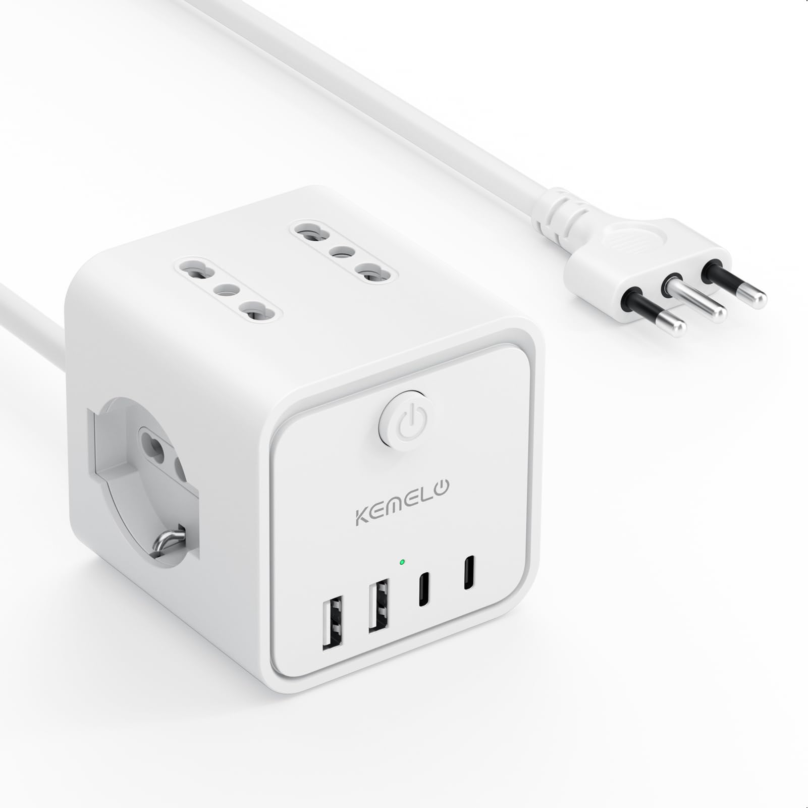 Electric Power Strip with 4 Universal Sockets 10/16A ITA and Schuko, 2 M Electri
