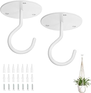 Mkono Hook Ceiling Hooks for Hanging Plants, Bird Feeders, Lanterns, Wind Chimes, Planters, Indoor & Outdoor Decoration (2-Pack) (White)