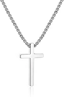 M MOOHAM Cross Necklace for Men Teen Boys 16-30 Inch | Silver Black 14K Gold Plated Stainless Steel Cross Chain Cross Pendant, Jewelry Gifts for Teenage Boys Men