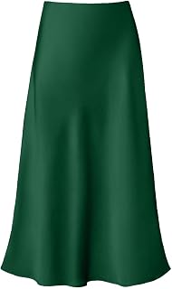 Women's Satin Midi Skirt A Line Silk Long Skirt