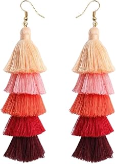 3 Tier Layered Colorful Tassel Earrings Bohemian Big Dangle Drop Fashion Jewelry Earrings for Women Valentine Birthday Party.