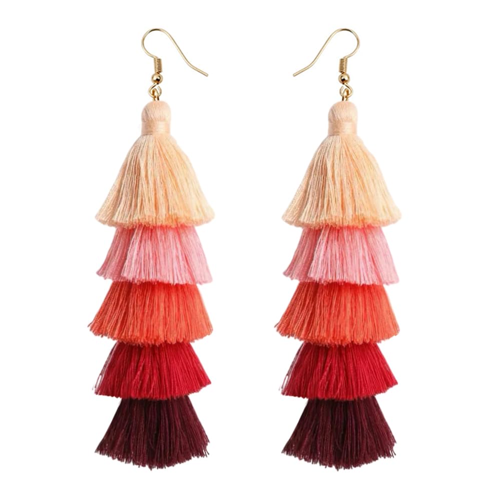 3 Tier Layered Colorful Tassel Earrings Bohemian Big Dangle Drop Fashion Jewelry