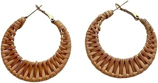 Lightweight Geometric Rattan Earrings for Women Handmade Braid Woven Raffia Straw Wicker Hoop Statement Earrings Summer Jewelry