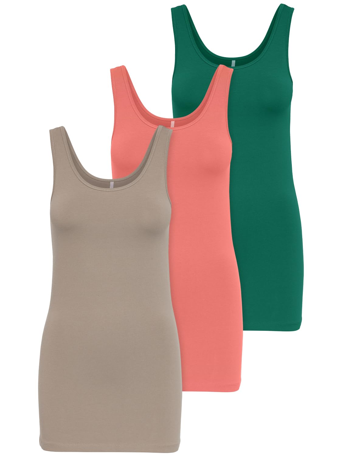 ONLY Set of 3 Tops for Women Basic Tank Tops White, Black, Grey, Blue, Cream T-S