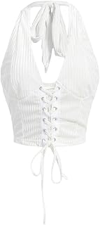 Verdusa Women's Western Halter Corset Tops Lace Up Backless Crop Top