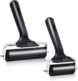 Wlivxch 2Pcs Hard Rubber Brayer Rollers (4 Inch and 2.2 Inch) for Printmaking, Ink Printing, Gluing Application, Stamping, Boat Flooring and Wallpaper Installation - Black Tool
