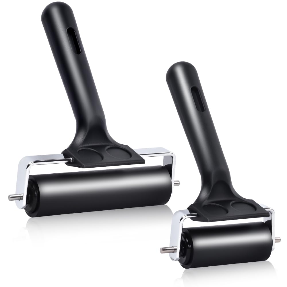 Wlivxch 2Pcs Hard Rubber Brayer Rollers (4 Inch and 2.2 Inch) for Printmaking, I