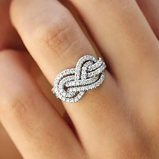 Stylish Women's Twisted Design Ring, Brilliant Zirconia Silver Color Finger Accessories. For everyday use