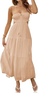 Fisoew Women's Spaghetti Strap Maxi Dress Summer Backless Cut Out Dresses