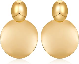 FAMARINE Big Disc Drop Dangle Earrings Statement Hammered Women Earrings