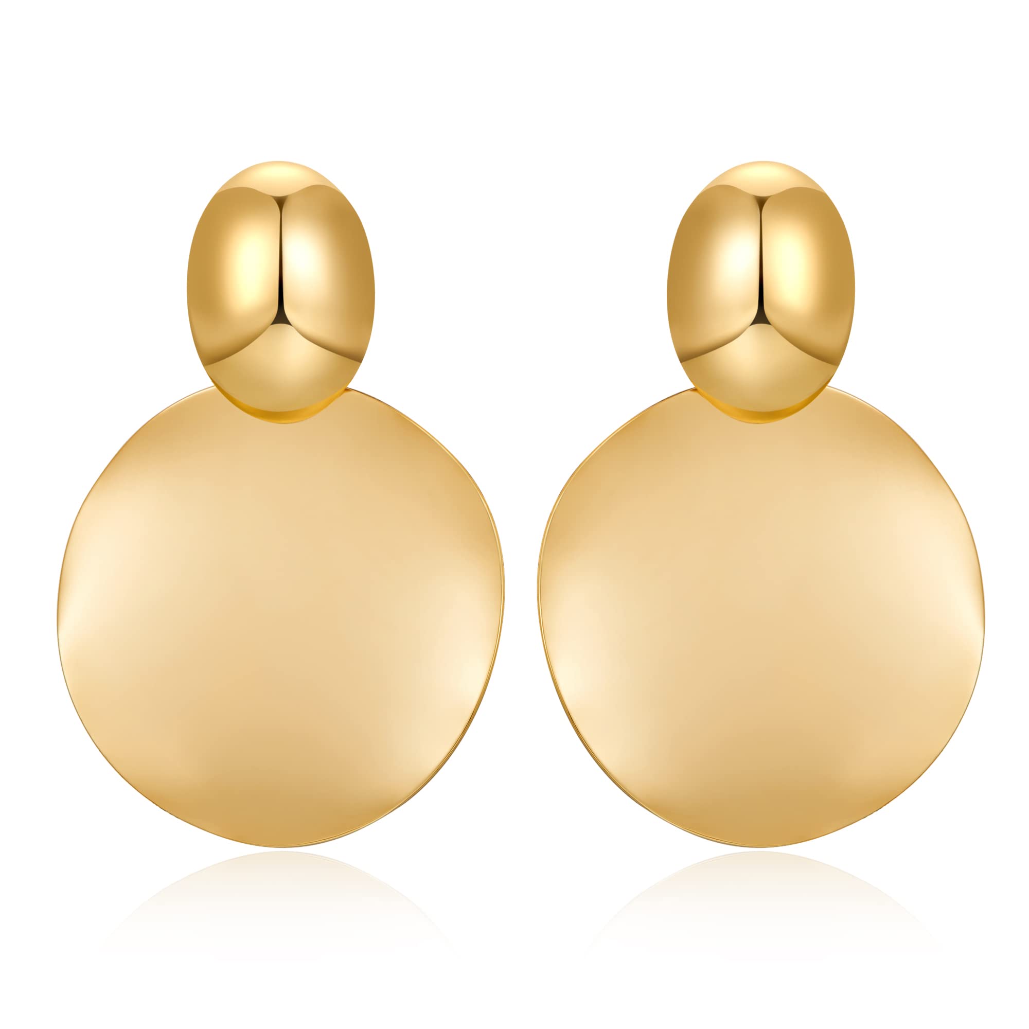 FAMARINE Big Disc Drop Dangle Earrings Statement Hammered Women Earrings