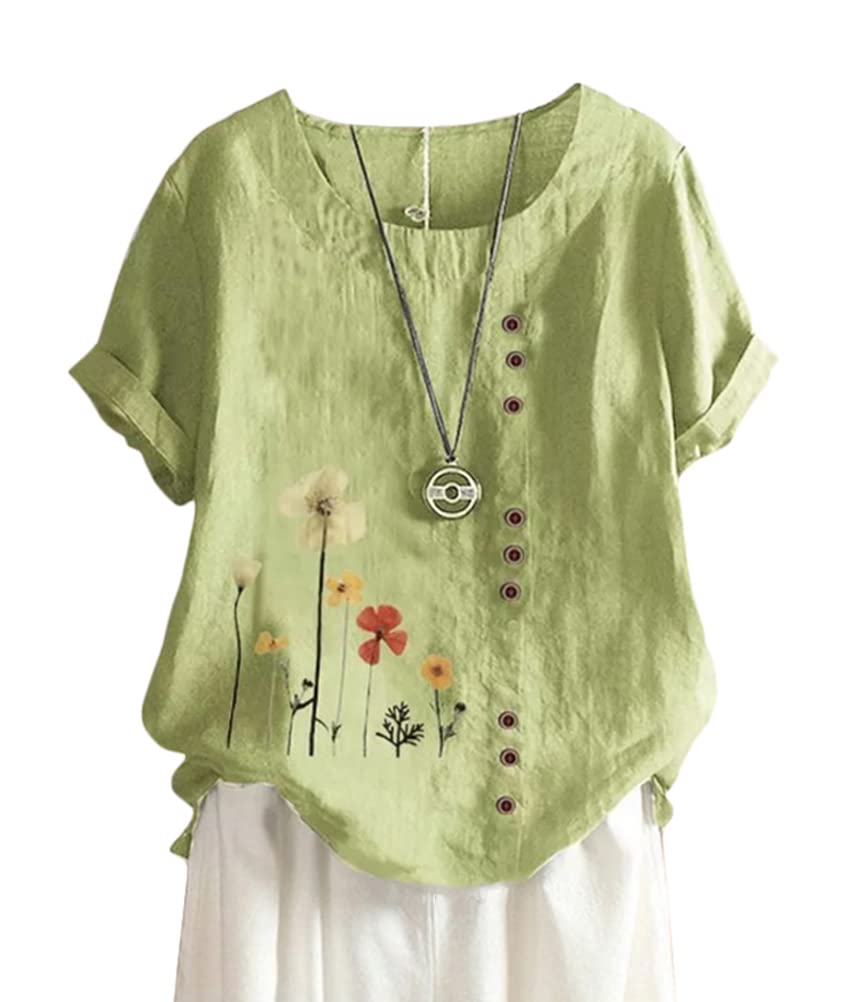 ORANDESIGNE Linen Shirt Short Sleeve Women Casual Vintage Tops Blouse T-Shirts S