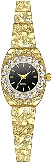 BESTKANG Luxury Gold Watch for Women, Crystal Diamond Dress Wristwatch with Rhinestone Bezel, Quartz Analog Watch, Elegant Gift for Her