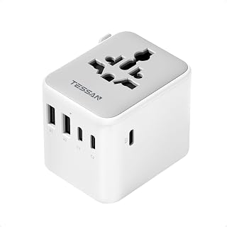 TESSAN Universal Travel Adapter 28W, International Power Adapter | Travel Adapter Worldwide, 3 USB C 2 USB A Ports, US to European UK Italy Ireland New Zealand, Type C G A I Plug