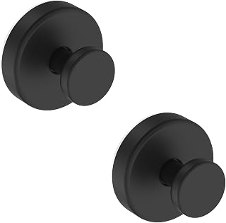 Bntuk Suction Cup Hooks for Shower, Removable Towel Hooks for Bathroom | Glass Door Window, No Drill Bath Robe Loofah Wreath Hook for Hanging - 2 Pack, Black