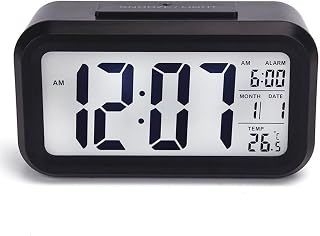 DTL Digital Alarm Clock LED Display with Temperature Big LCD Digit Display Larger LCD Backlit Display Snooze Smart Brightness Sensor for Bedroom Home Office and Travel