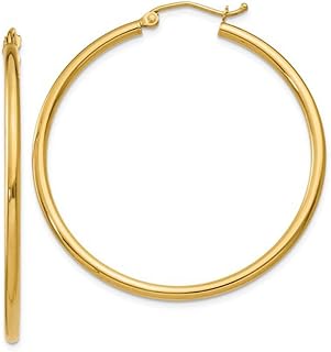 14K Gold Classic Real Hoop Earrings, (2mm Tube)