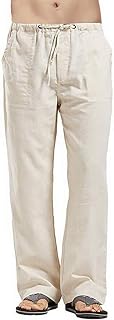 VANVENE Men's Linen Trousers Casual Loose Fit Elastic Waist Drawstring Straight Leg Yoga Beach Trousers Size