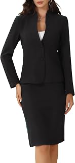 Allegra K 2 Piece Skirt Set for Women Business Office Outfits Collarless Blazer Pencil Skirts Full Set